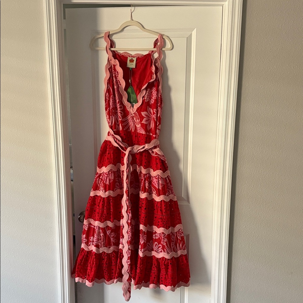 Farm Rio dress Flowerfull birds red mix maxi dress - Picture 6 of 8